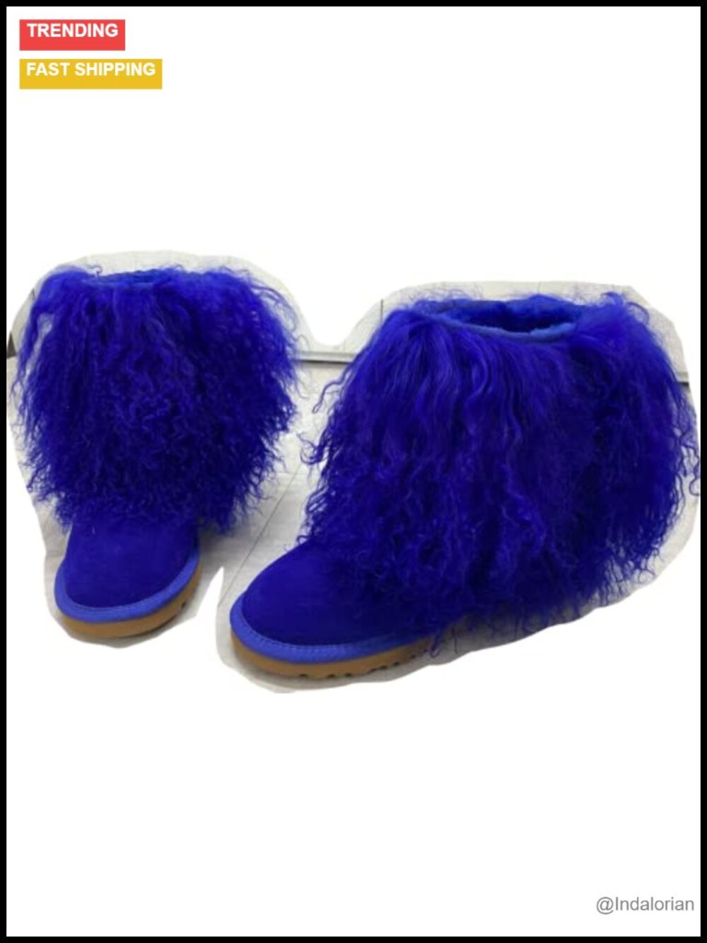 Real Mongolian Sheep Fur Half Calf Leather Snow Boots Fluffy Furry